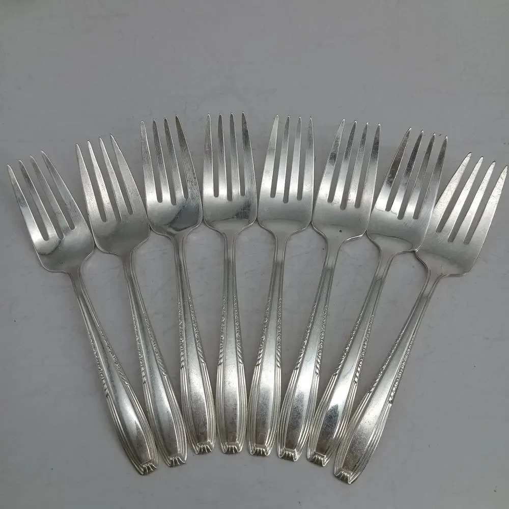 8X SF Harmony House by Wallace Serenade Silverplate Flatware Salad Forks Vtg